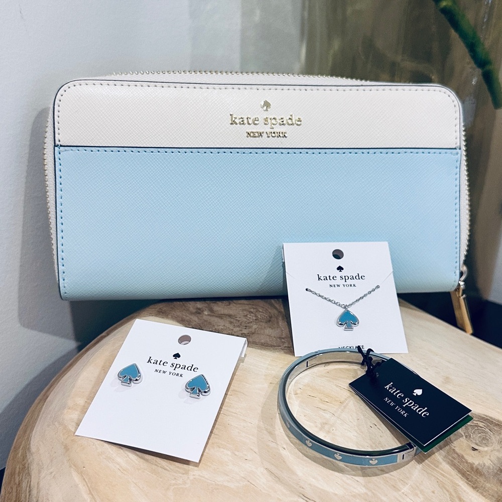 kate spade crisp sky BUNDLE wallet necklace earrings bangle 🩵🩵🩵OVER $450 RETAIL